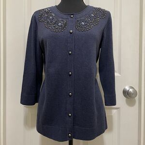 Christopher & Banks Button Up Knit Cardigan‎ 3/4 Sleeve Beads Embellished Large